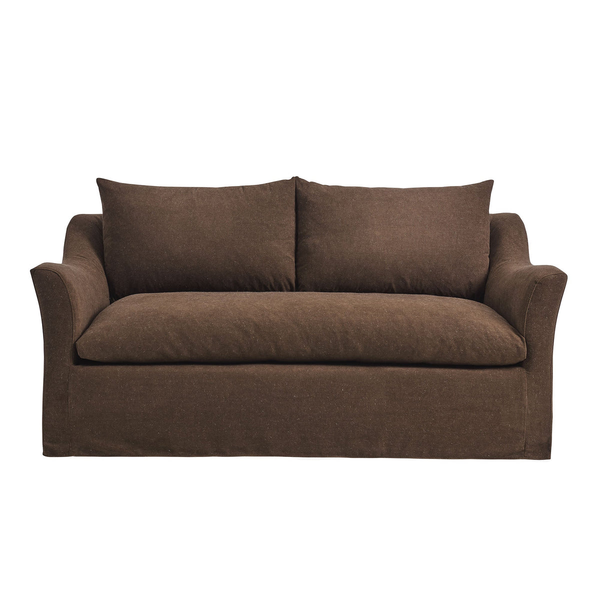 Somerset 70in linen blend slipcovered loveseat in brown fabric on Tampa Home & Garden Store