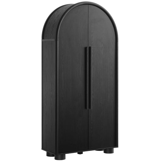 Bellamy Tall Arched Storage Cabinet with dark wood grain, two doors, living room storage on Tampa Home & Garden Store