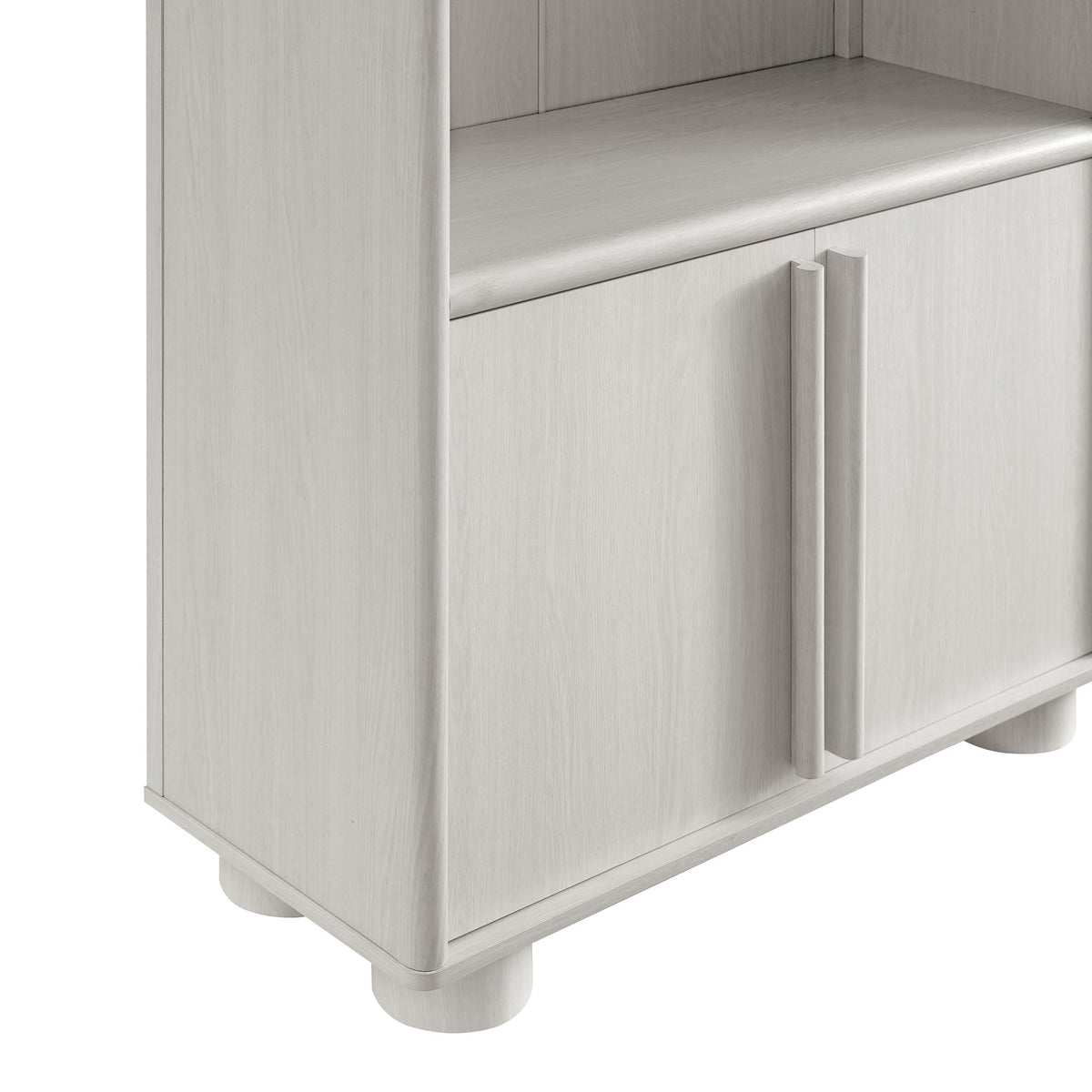 Bellamy tall arched display cabinet bookcase in light gray wood finish with rounded feet on Tampa Home & Garden Store