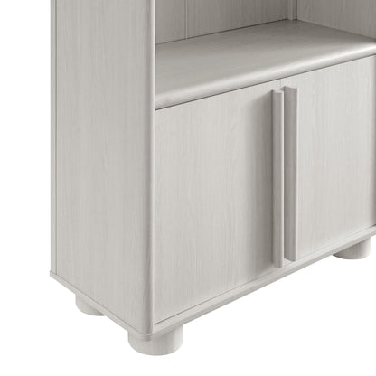 Bellamy tall arched display cabinet bookcase in light gray wood finish with rounded feet on Tampa Home & Garden Store