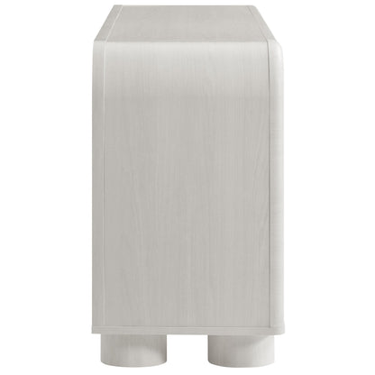 Bellamy Curved 4-Door Sideboard Cabinet in brushed stainless steel, living room storage on Tampa Home & Garden Store