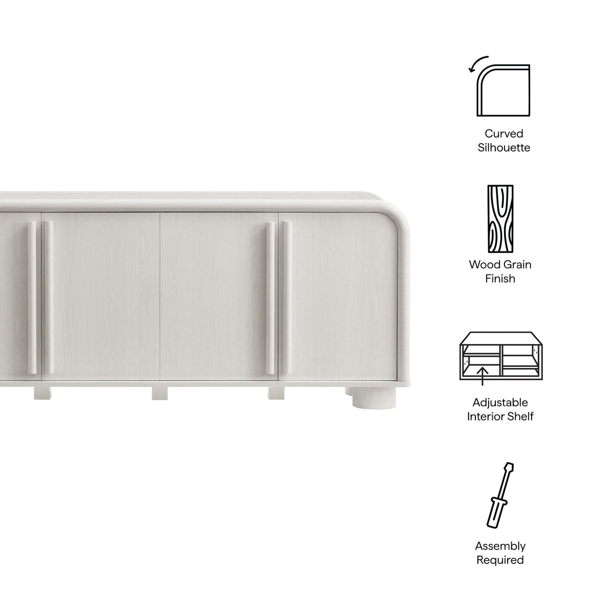 Bellamy curved 4-door sideboard by Modway in light wood grain finish for living room on Tampa Home & Garden Store