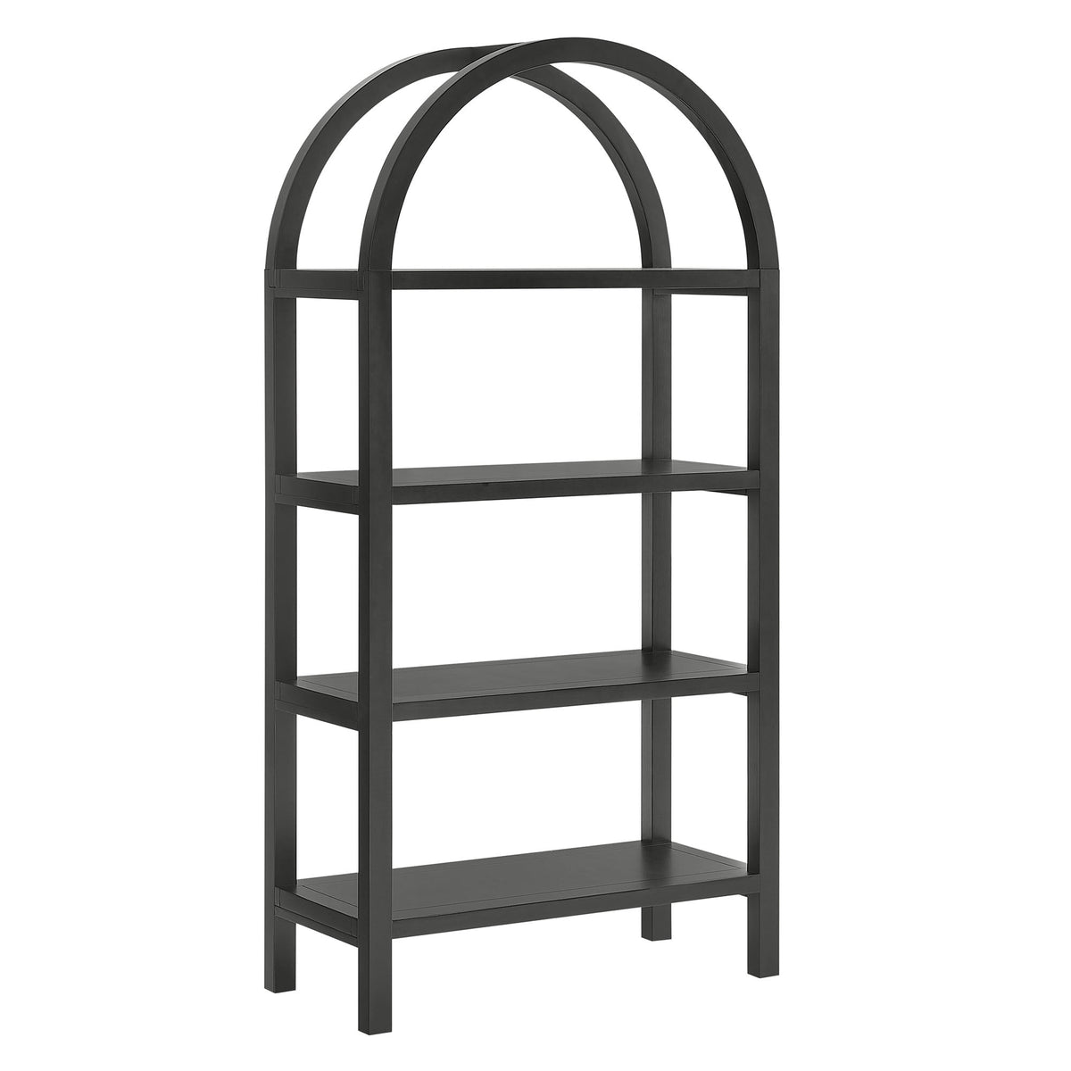 Vexley 60 Inch Arched Bookshelf black metal frame with multiple shelves on Tampa Home & Garden Store
