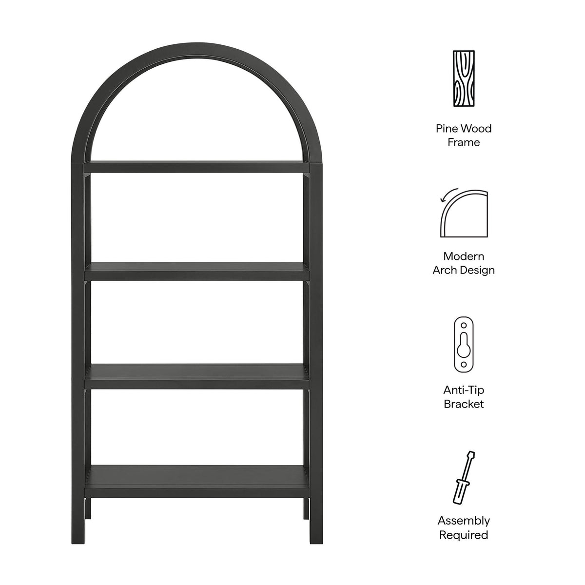 Vexley 60 Inch Arched Bookshelf by Modway, black metal frame with modern arch design on Tampa Home & Garden Store