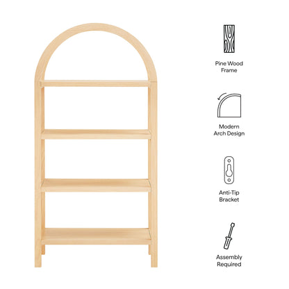 Vexley 60 Inch Arched Bookshelf, natural pine frame with four shelves by HouseOfZazla on Tampa Home & Garden Store