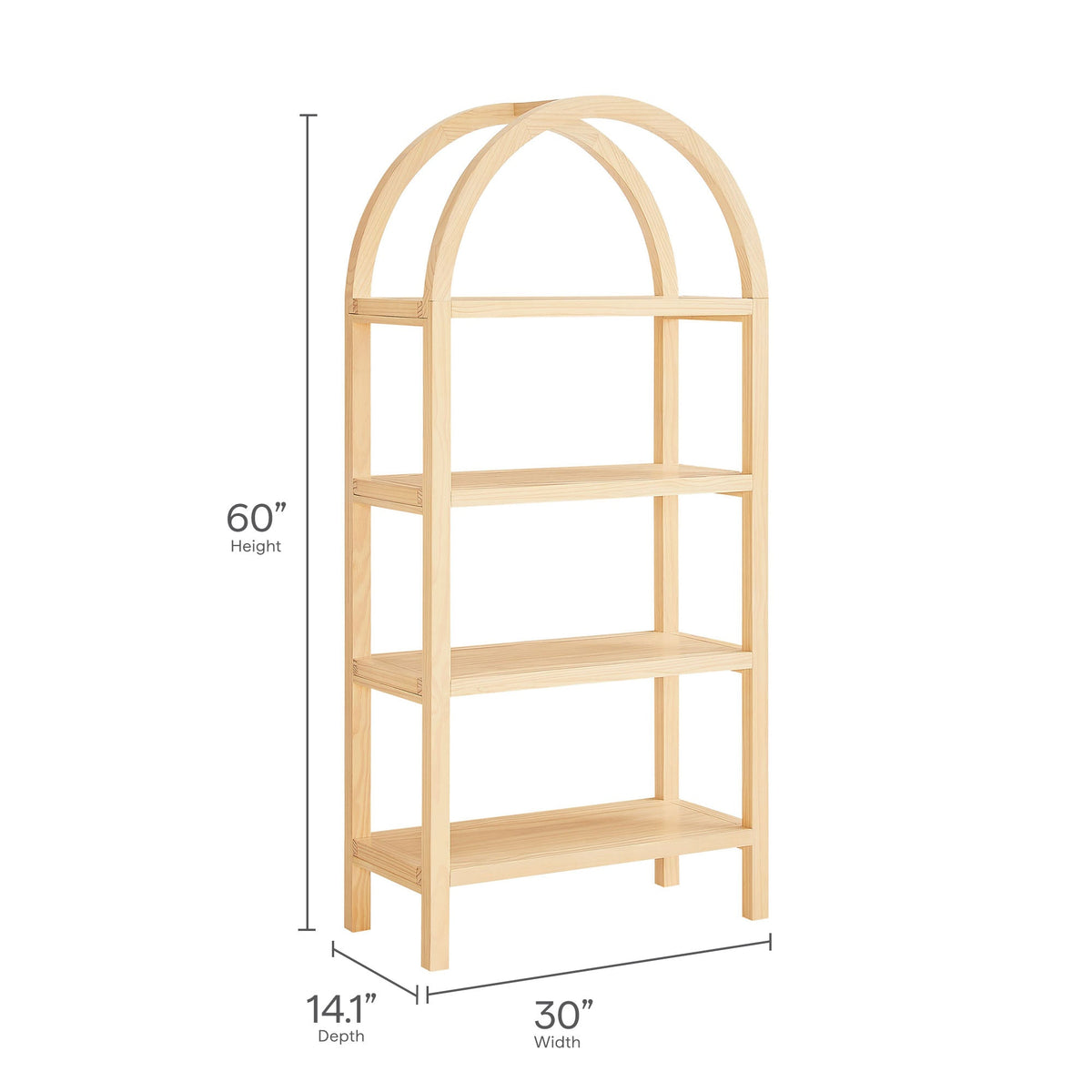 Vexley 60 Inch Arched Bookshelf natural wood finish by HouseOfZazla living room furniture on Tampa Home & Garden Store