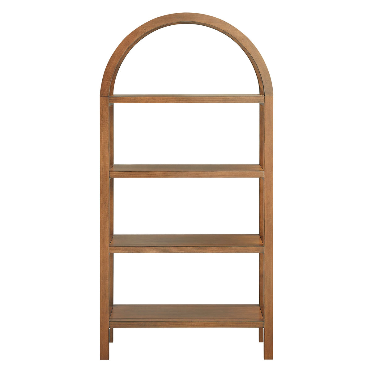Vexley 60 Inch Arched Bookshelf wooden arched frame with 3 shelves in warm oak finish on Tampa Home & Garden Store