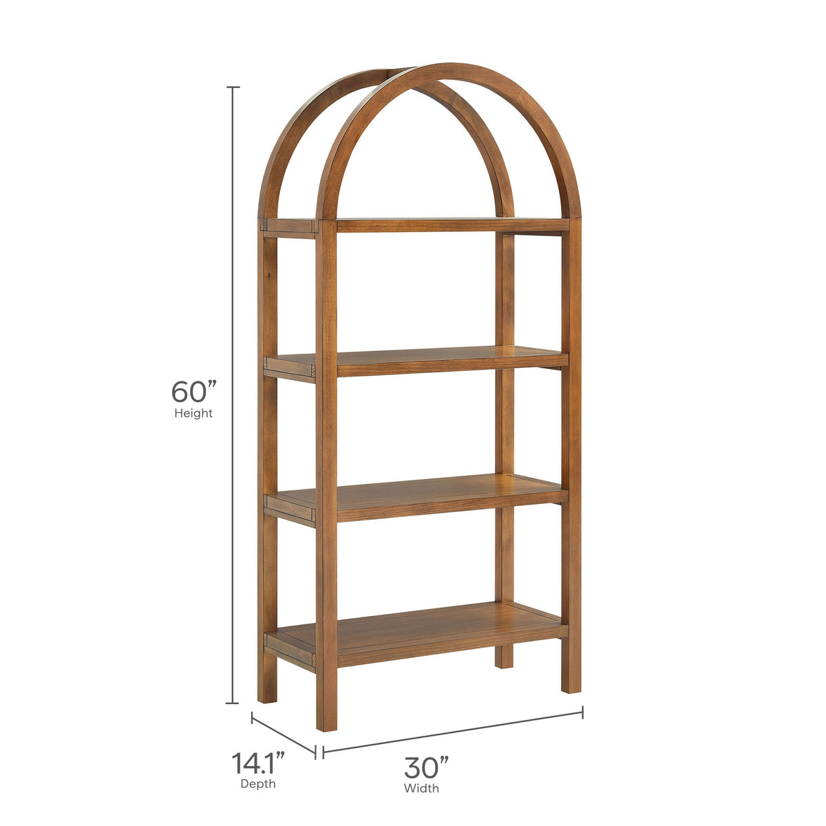 Vexley 60-Inch Arched Bookshelf by Modway, wooden shelf with arched top walnut finish on Tampa Home & Garden Store