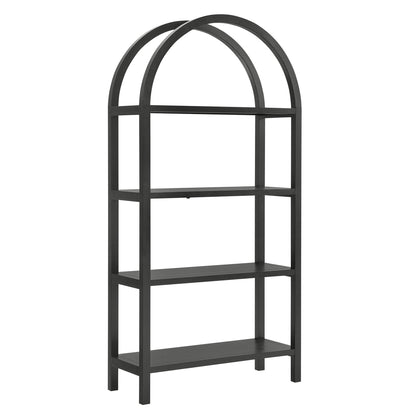 Vexley 72 Inch Large Arched Bookshelf black metal frame with open shelves on Tampa Home & Garden Store
