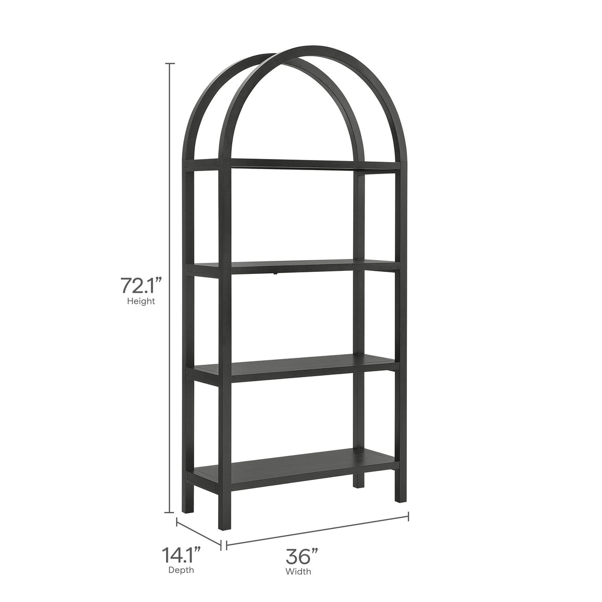 Vexley 72in Large Arched Bookshelf by Modway in black metal frame with open shelves on Tampa Home & Garden Store