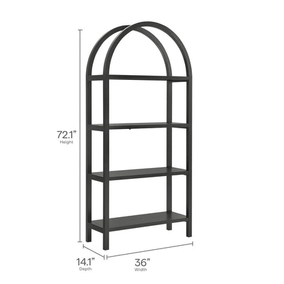 Vexley 72in Large Arched Bookshelf by Modway in black metal frame with open shelves on Tampa Home & Garden Store