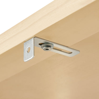 Vexley 72 Inch arched bookshelf close-up: light wood edge with silver metal bracket on Tampa Home & Garden Store