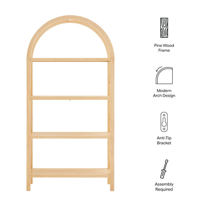 Vexley 72 Inch Large Arched Bookshelf by Modway with natural pine wood frame on Tampa Home & Garden Store
