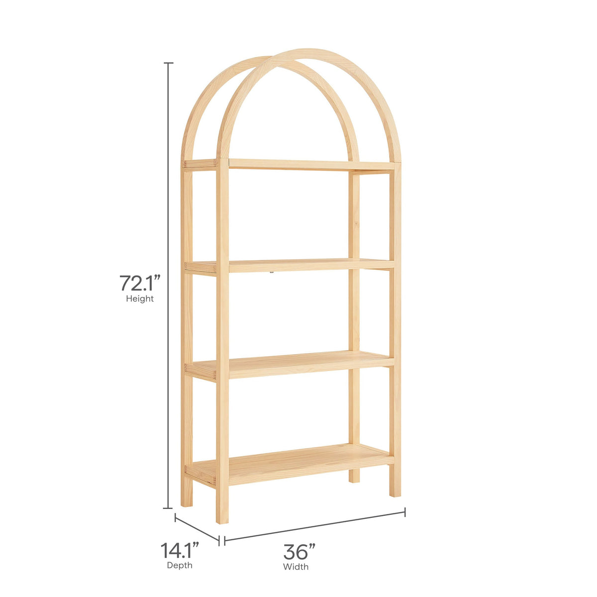 Vexley 72 in Large Arched Bookshelf, natural wood finish, living room storage by HouseOfZazla on Tampa Home & Garden Store