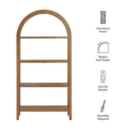 Vexley 72in Large Arched Bookshelf, pine wood frame, natural finish, Modway furniture on Tampa Home & Garden Store