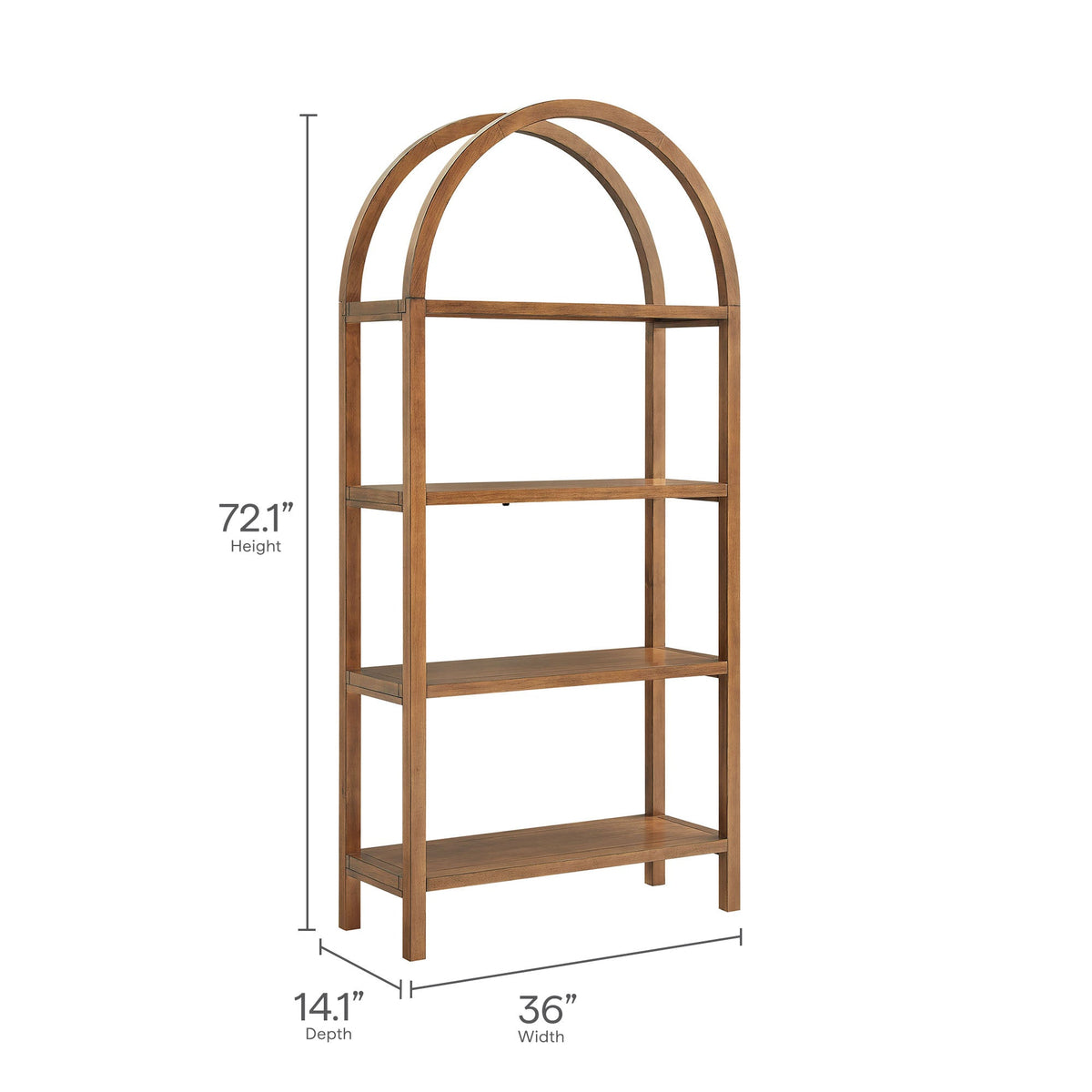 Vexley 72 Inch Large Arched Bookshelf warm wood finish by HouseOfZazla for living room on Tampa Home & Garden Store