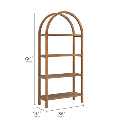 Vexley 72 Inch Large Arched Bookshelf warm wood finish by HouseOfZazla for living room on Tampa Home & Garden Store