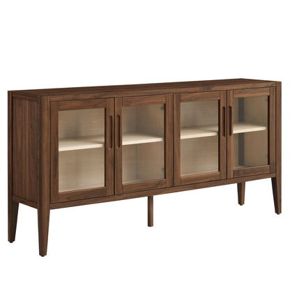 Nell 72in Glass Door Sideboard Cabinet in walnut-finish wood with glass doors on Tampa Home & Garden Store