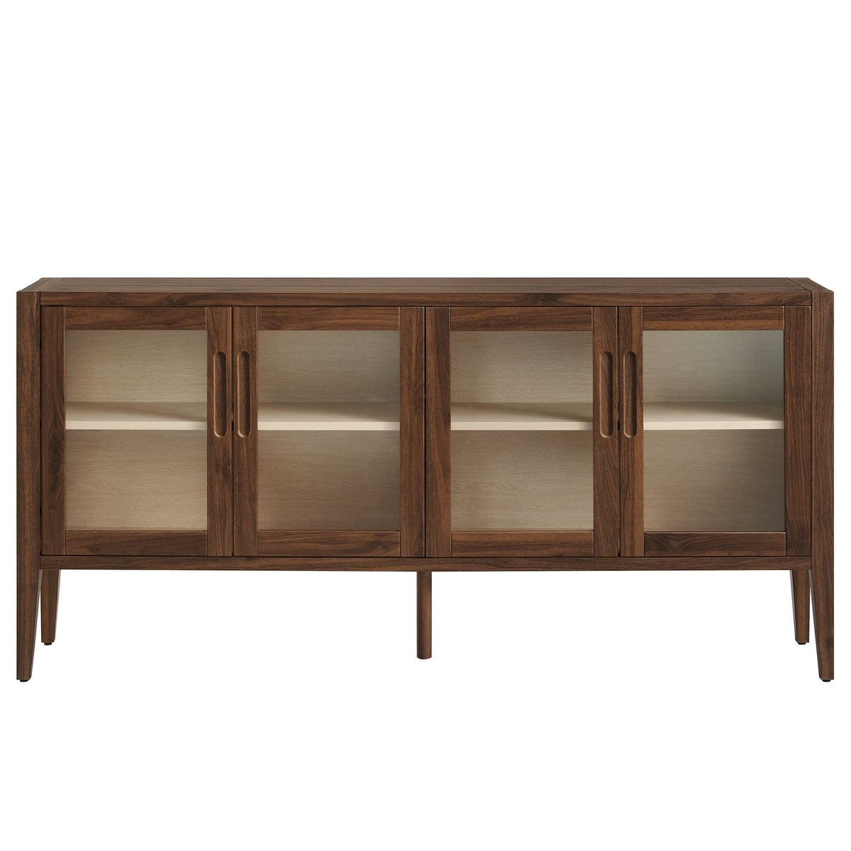 Nell 72in glass-door sideboard cabinet in warm walnut wood with glass fronts by Modway on Tampa Home & Garden Store
