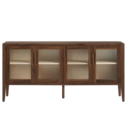 Nell 72in glass-door sideboard cabinet in warm walnut wood with glass fronts by Modway on Tampa Home & Garden Store