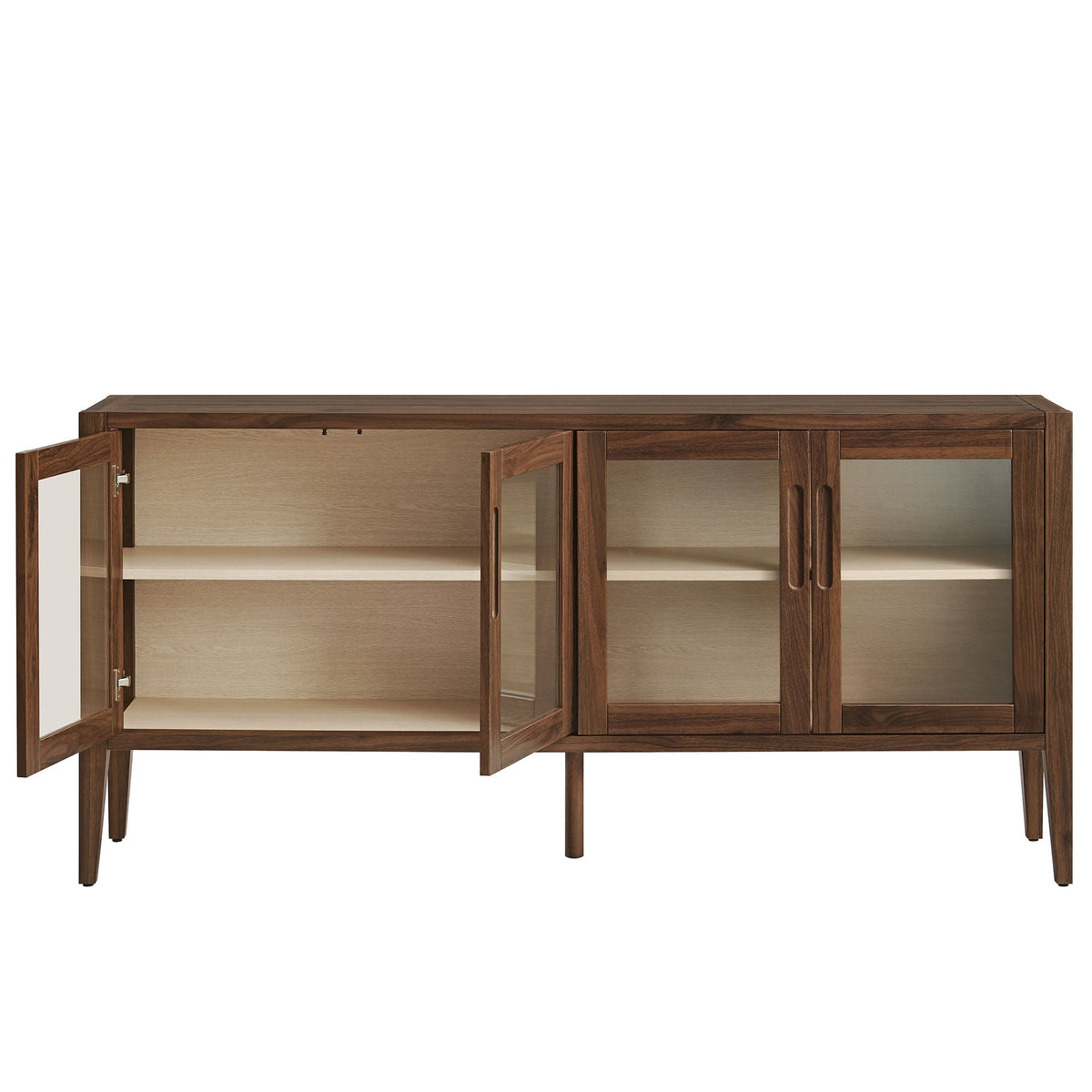Nell 72in glass door sideboard cabinet walnut finish with glass panels HouseOfZazla on Tampa Home & Garden Store