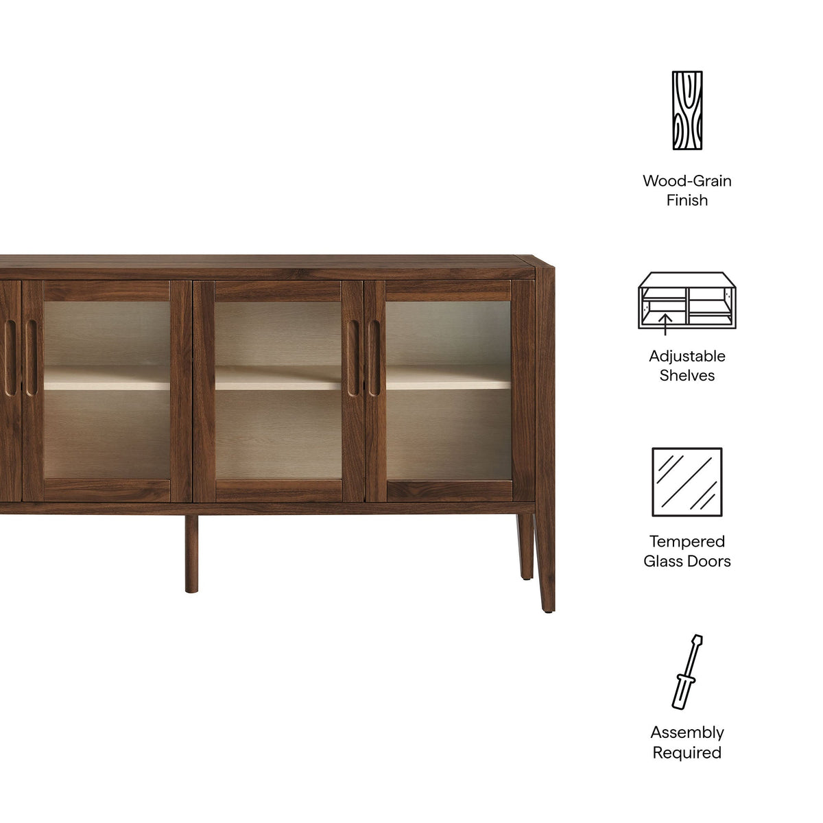 Modway Nell 72in glass-door sideboard cabinet in warm wood-grain finish on Tampa Home & Garden Store