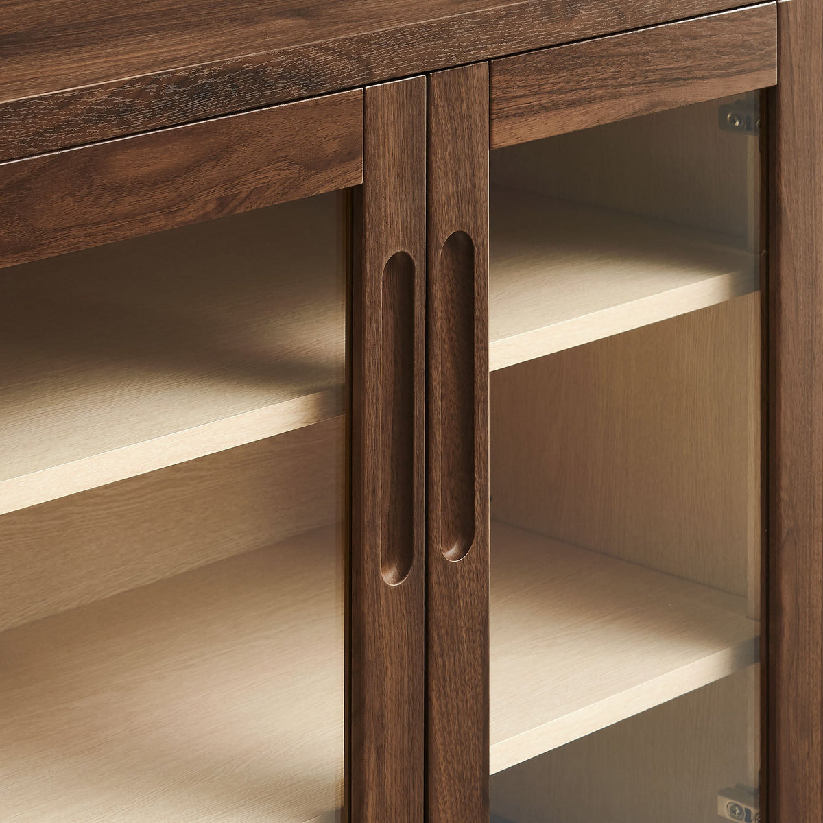 Nell 36in Accent Cabinet by Modway, dark wood with glass-panel doors and oval cutouts, shelf on Tampa Home & Garden Store