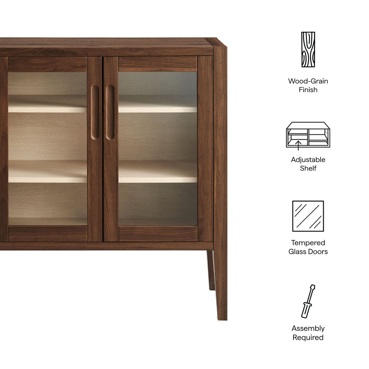 Nell 36in accent cabinet wood-grain finish with tempered glass doors and adjustable shelf on Tampa Home & Garden Store