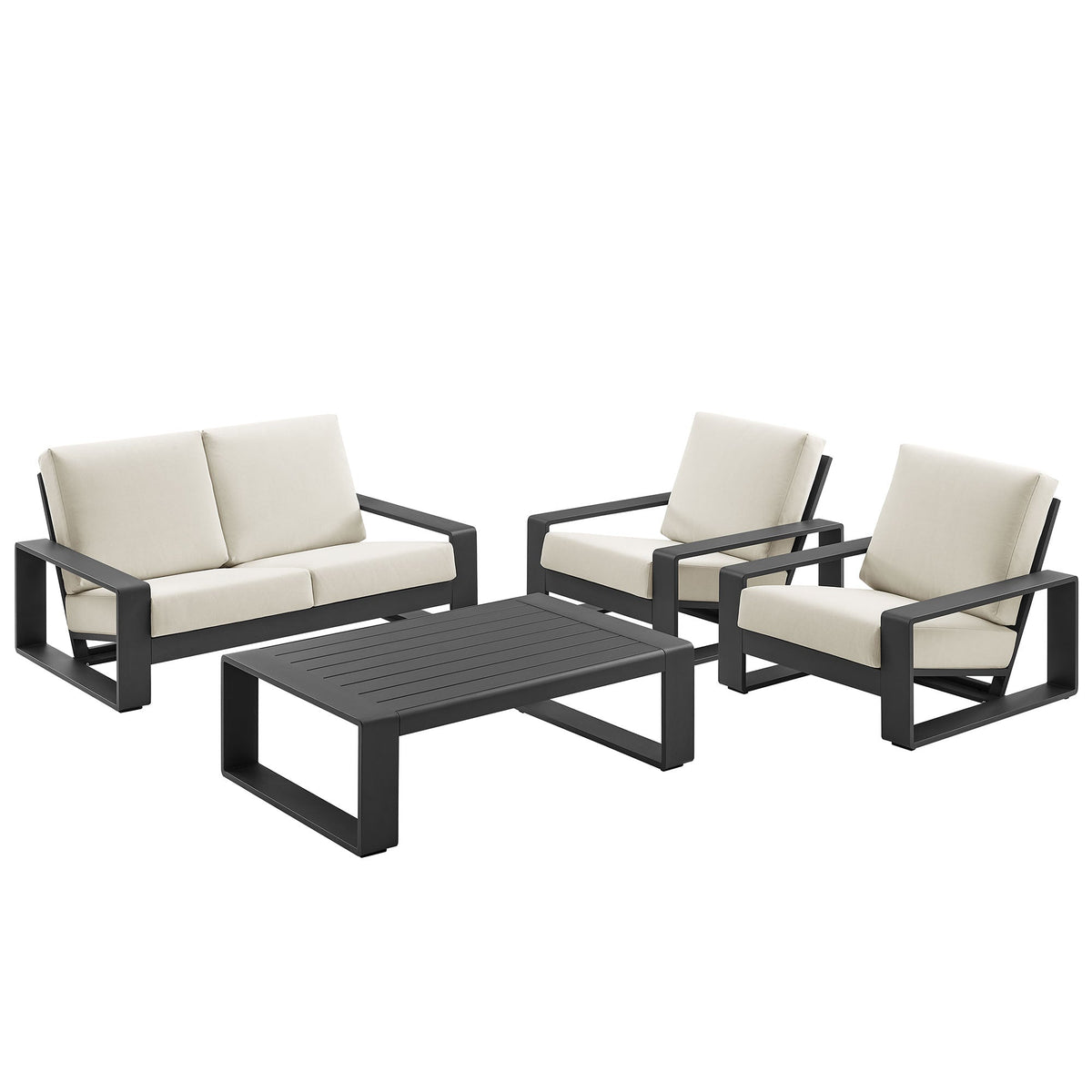 Lirienne 4-Piece Outdoor Patio Aluminum Sofa Set by HouseOfZazla, black frames on Tampa Home & Garden Store