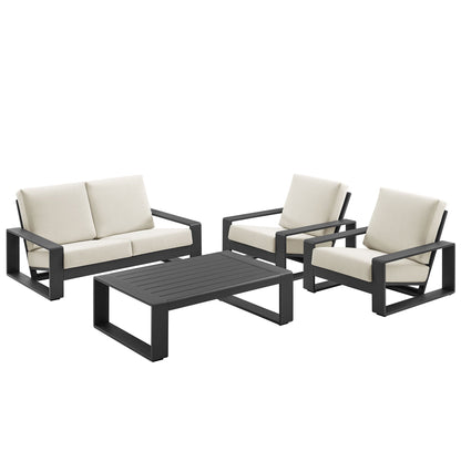 Lirienne 4-Piece Outdoor Patio Aluminum Sofa Set by HouseOfZazla, black frames on Tampa Home & Garden Store