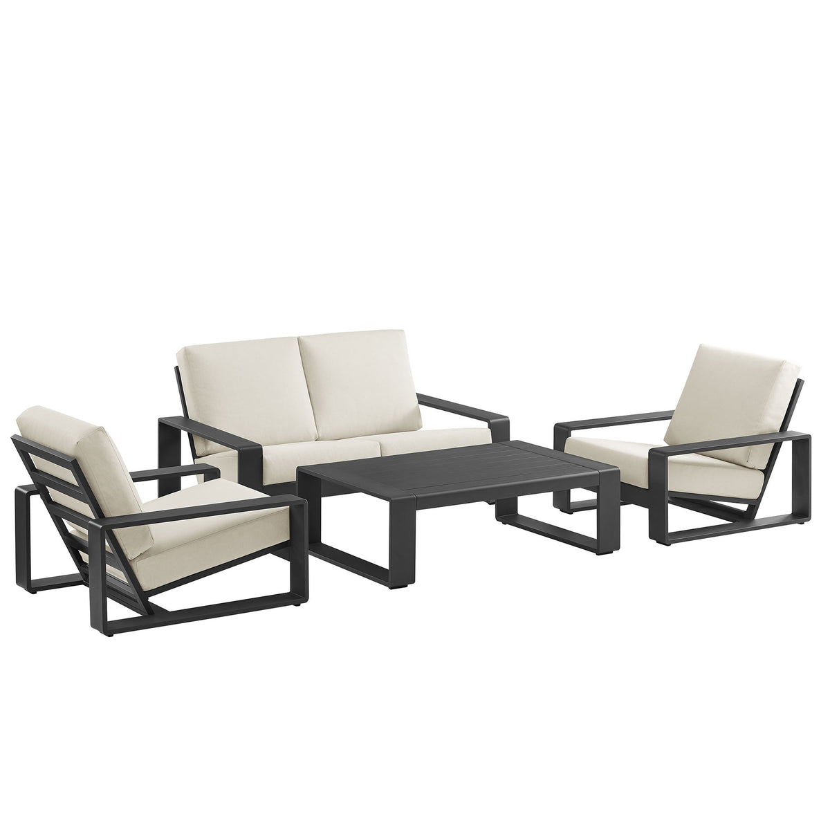 Lirienne 4-Piece outdoor aluminum furniture set with cream cushions; sofa 2 chairs coffee table on Tampa Home & Garden Store
