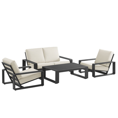 Lirienne 4-Piece outdoor aluminum furniture set with cream cushions; sofa 2 chairs coffee table on Tampa Home & Garden Store