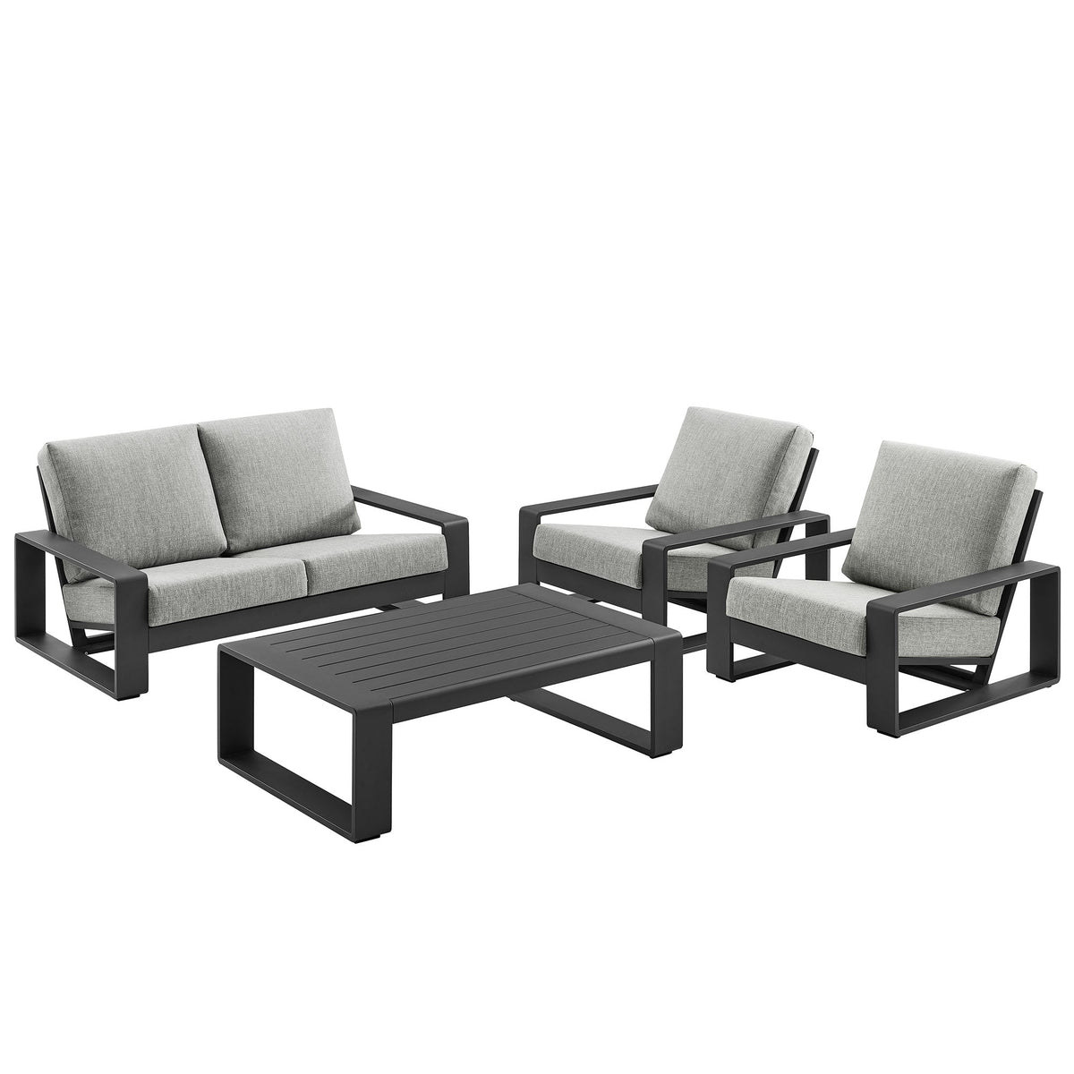 Lirienne 4-Piece Outdoor Patio Aluminum Furniture Set with black frames and gray cushions on Tampa Home & Garden Store