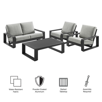 Lirienne 4-Piece Outdoor Aluminum Furniture Set with gray cushions and powder-coated frame on Tampa Home & Garden Store