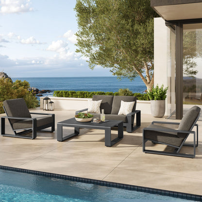 Lirienne 4-Piece Aluminum Furniture Set with dark gray cushions and coffee table by Modway on Tampa Home & Garden Store