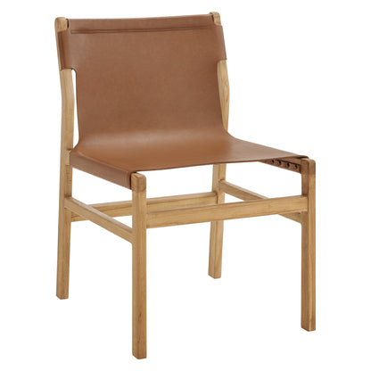 Sonora Leather Dining Side Chair caramel leather seat with natural wood frame on Tampa Home & Garden Store
