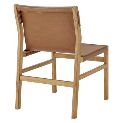Sonora Leather Dining Side Chair, tan leather seat and back with wood frame by Modway on Tampa Home & Garden Store