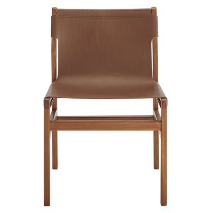 Sonora Leather Dining Side Chair brown leather upholstery with a warm wood frame on Tampa Home & Garden Store