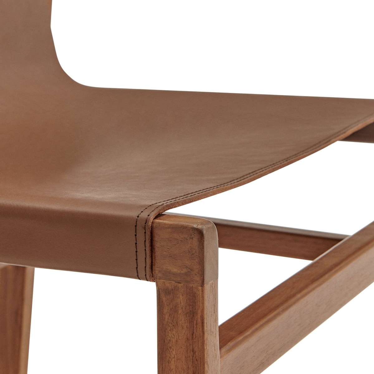 Sonora Leather Dining Side Chair with brown leather upholstery and wood frame stitching on Tampa Home & Garden Store