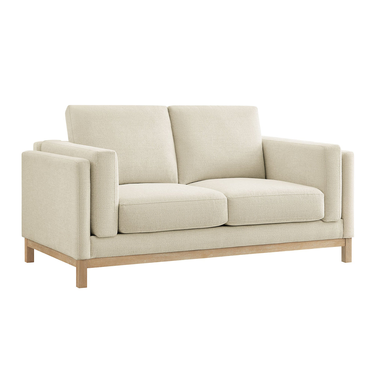 Roscoe 63 Inch Fabric Loveseat beige textured fabric with wooden legs by HouseOfZazla on Tampa Home & Garden Store