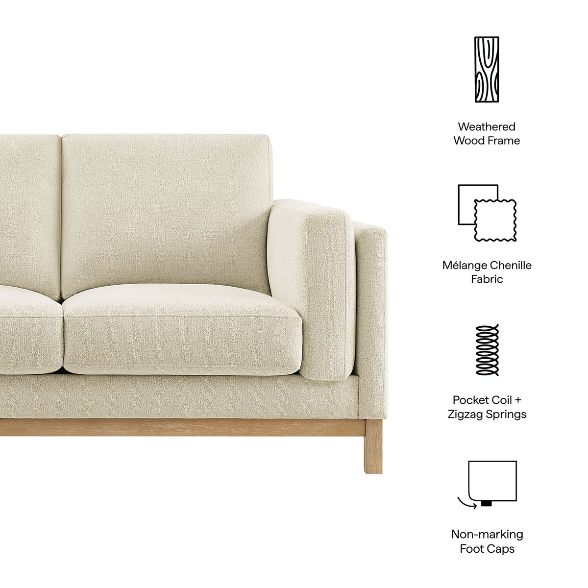 Roscoe 63 Inch Fabric Loveseat by Modway beige upholstery for living room on Tampa Home & Garden Store