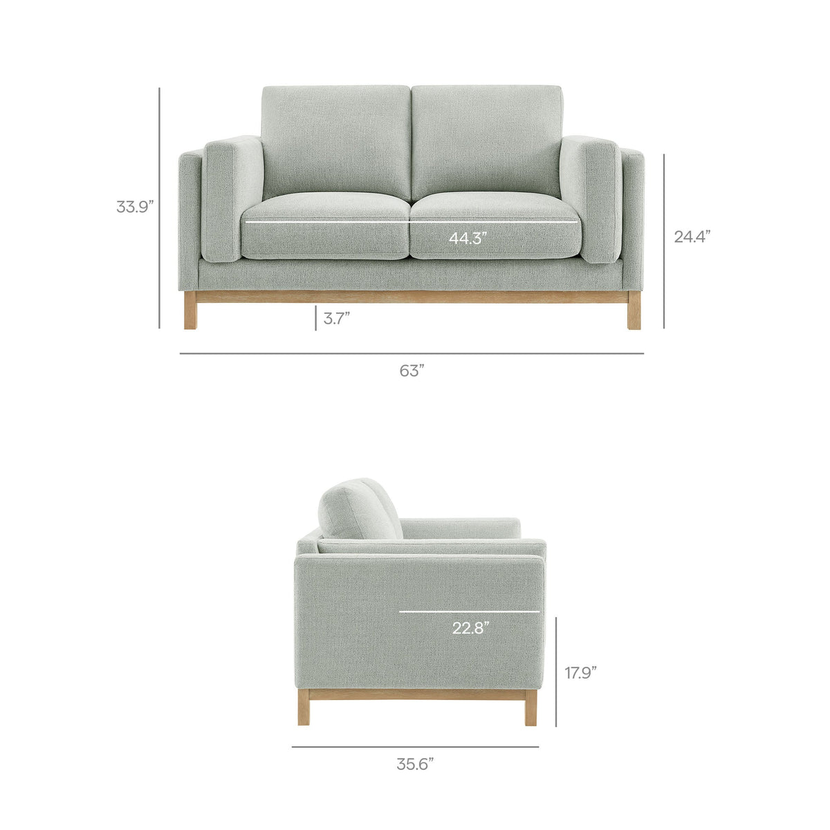 Roscoe 63 Inch Fabric Loveseat by Modway in light gray upholstery with wood legs on Tampa Home & Garden Store