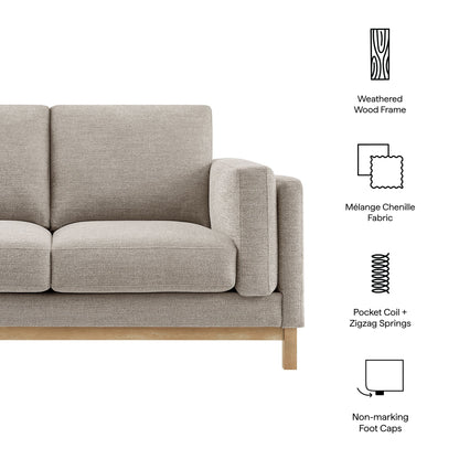 Roscoe 63 Inch Fabric Loveseat beige upholstery with a light wood frame and exposed legs on Tampa Home & Garden Store