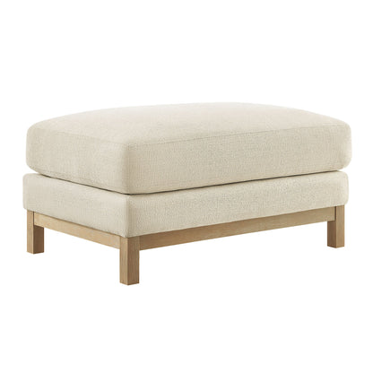 Roscoe Fabric Ottoman by HouseOfZazla, beige textured fabric with wood base on Tampa Home & Garden Store