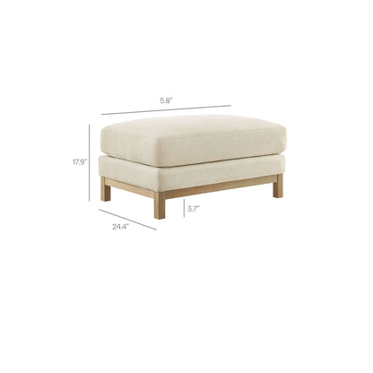 Roscoe Fabric Ottoman by Modway, beige boucle fabric, natural wood legs on Tampa Home & Garden Store