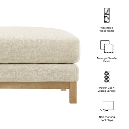 Roscoe Fabric Ottoman light beige Mélange Chenille Fabric weathered wood frame on Tampa Home & Garden Store