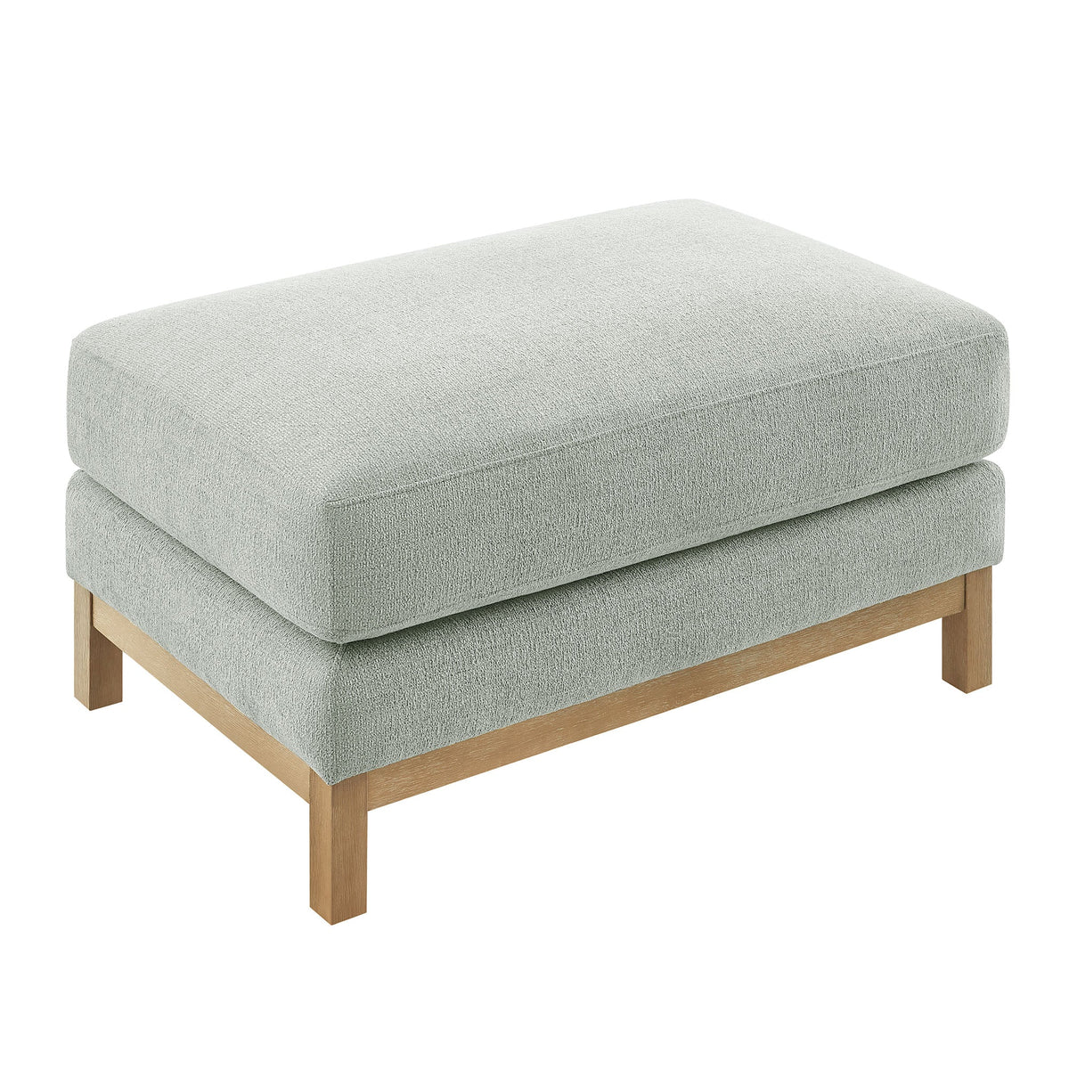 Roscoe Fabric Ottoman, light gray textured fabric with natural wood base, HouseOfZazla on Tampa Home & Garden Store