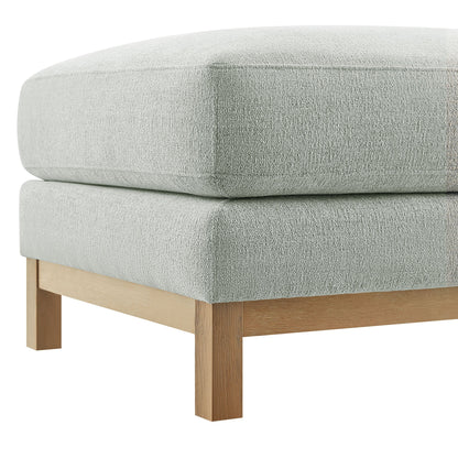 Roscoe Fabric Ottoman in light gray woven fabric with natural wood legs on Tampa Home & Garden Store