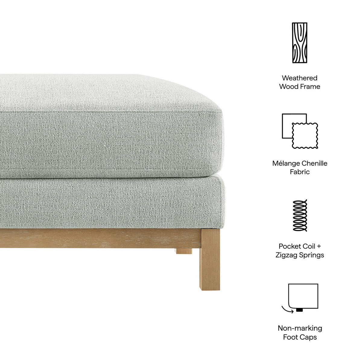 Roscoe Fabric Ottoman by Modway, gray Mélange fabric on weathered wood frame living room ottoman on Tampa Home & Garden Store