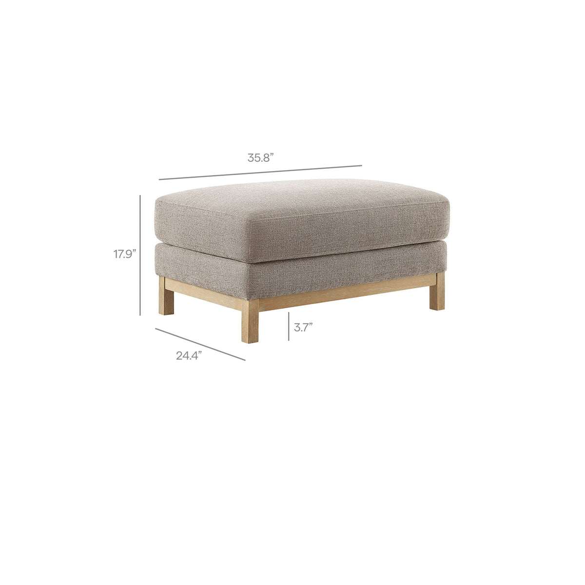 Roscoe Fabric Ottoman by HouseOfZazla, beige textured fabric with light wood legs on Tampa Home & Garden Store